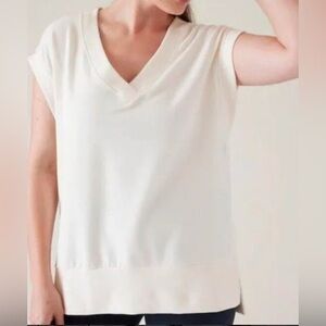 ATHLETA Sz 3X Retroterry V-Neck Sleeveless Sweatshirt Top in White New with tag